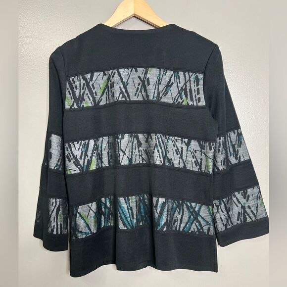 Blazer Ming Wang black mesh panel geometric knit medium artsy office career fall - Picture 2 of 6